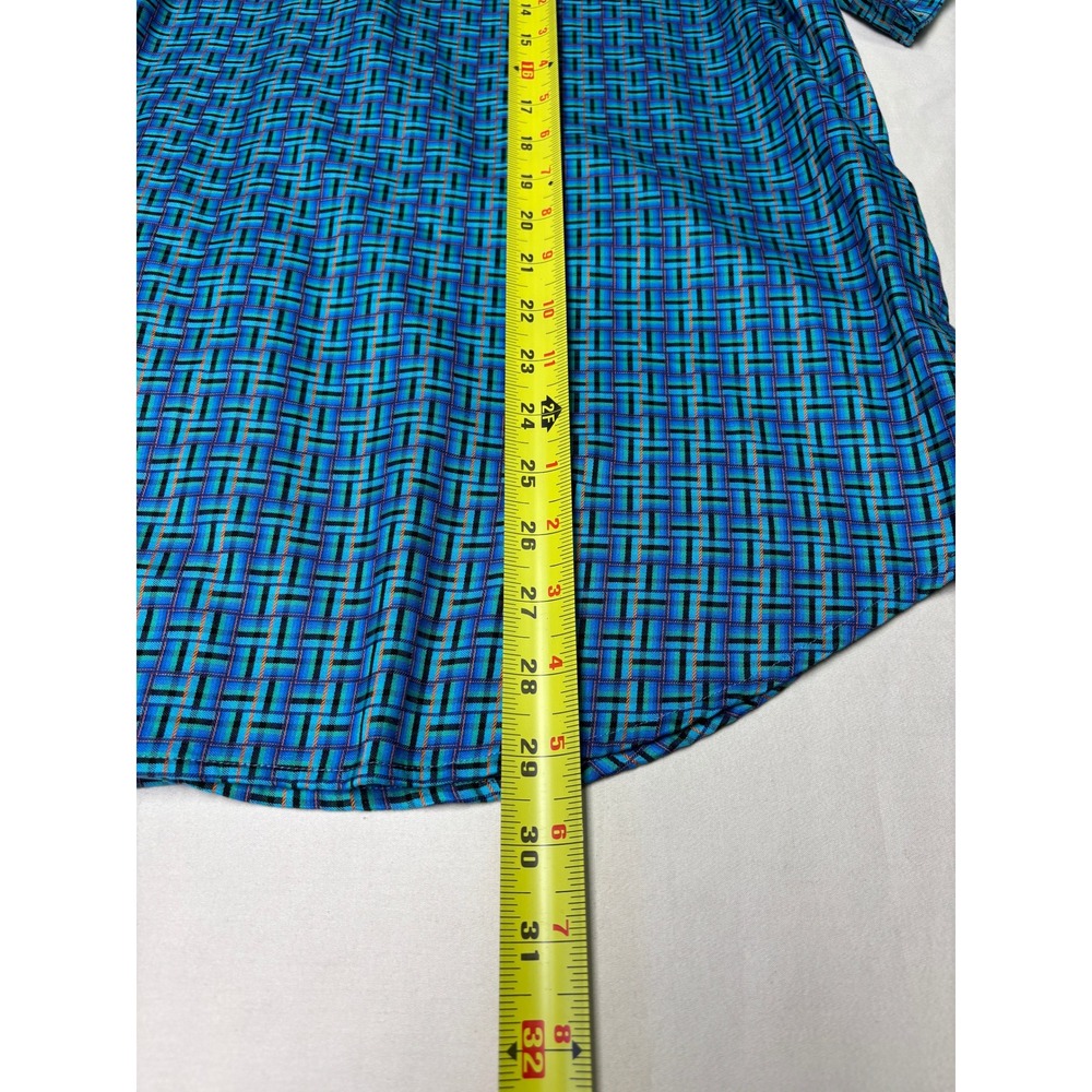 Robert Graham Mens Blue Green Geometric Basketweave Short Sleeve Shirt Size M - Picture 7 of 8